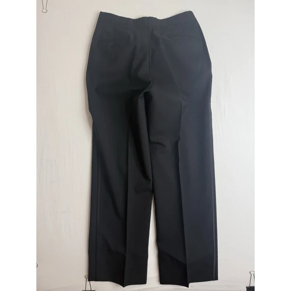 Vntg Jean Yves Mens Black Tuxedo Pants 31L Adjustable Metal Buckle 100% Wool Y2K